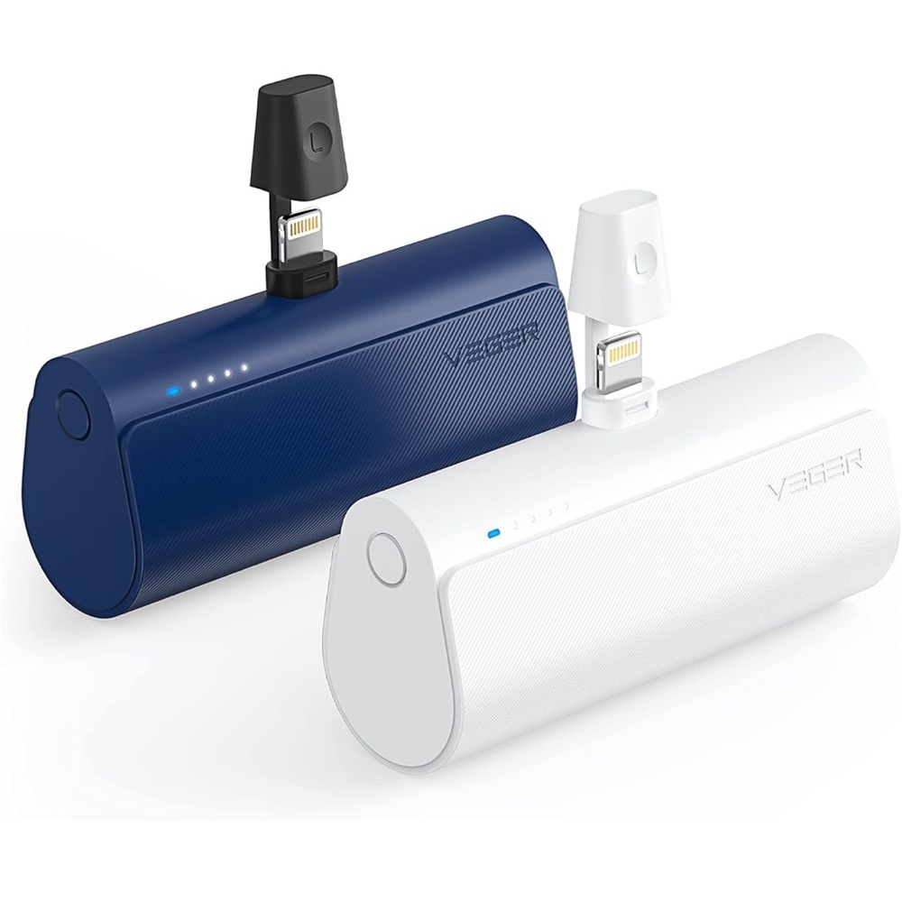 NIP VEGER 2 Pack Portable Chargers for iPhone, 5000mAh White+Blue)